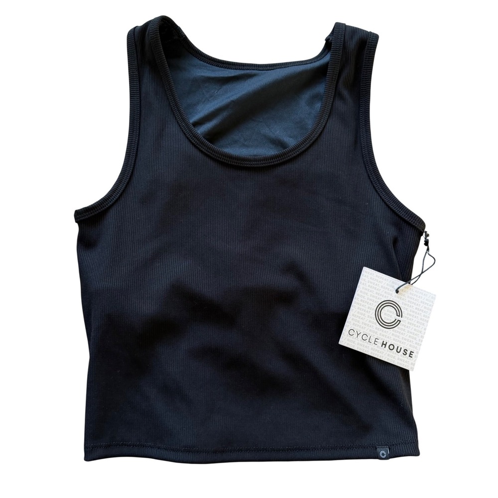 CYCLE HOUSE Ribbed Tank Top Black Ribbed Shelf Bra Women's Size Small NEW Gym